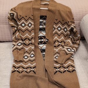 LOFT Tan Geometric Cardigan